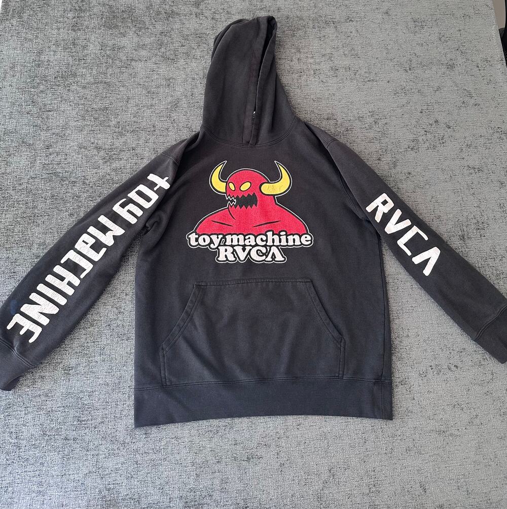 Toy Machine x RVCA Monster Logo Hoodie Sweatshirt XL Black Skate Skateboard Mens